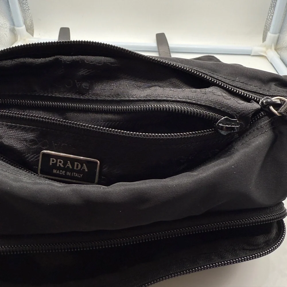 Prada Black Nylon Messenger Crossbody Bag Authentic Logo Buckle Shoulder Satchel